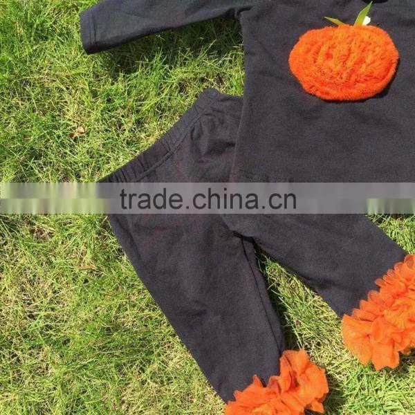 New Arrival Girls Boutique Outfits Kids Halloween Ruffle Pants Sets Long Sleeve Sets Necklace and Headband photo-5