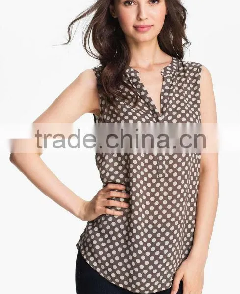 Sleeveless Dot Print Blouse With High Low Hem photo-2