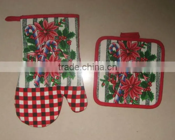 2pcs Kitchen Set Christmas Design in Cotton Oven Mitt and Pot Holder photo-4