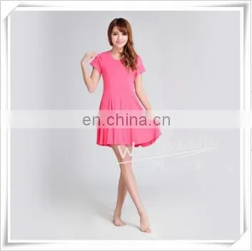 Summer Dress Bamboo Fiber Rayon Pleated O Neck Short Sleeves photo-5