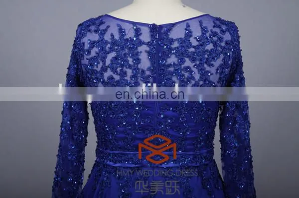 Lace Embroidered Royal Blue Long Sleeves Maxi Evening Dress For Fat Women HMY-CDA041 Ladies Long Evening Party Wear Gown photo-4
