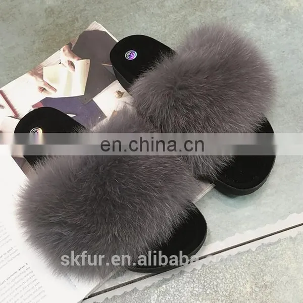Women's Customized Size and Color Soft Real Fox Fur Slides Slippers photo-6