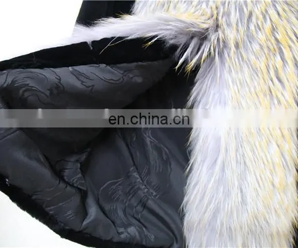 Wholesale Black Rex Rabbit Fur Coat Garment Rex Rabbit Fur Jacket With Raccoon Fur Hood photo-4