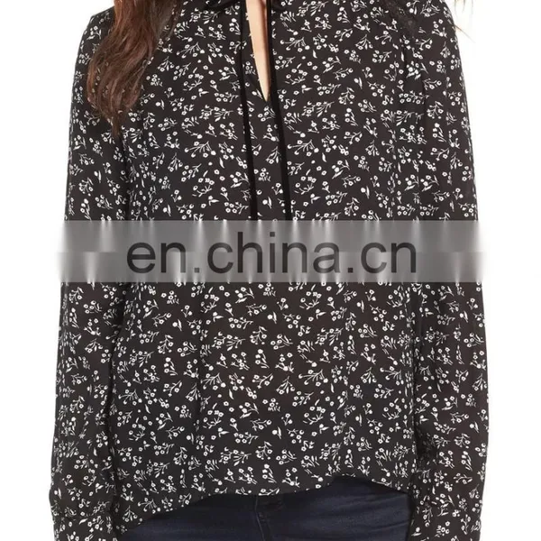 MIKA2465 Ruffled Collar Print Blouse