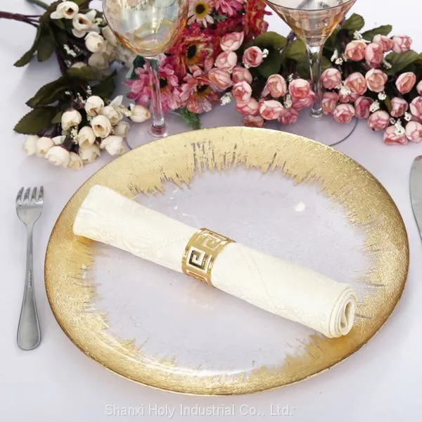 Wedding Tableware Clear Glass Charger Plates With Gold Rimed photo-3