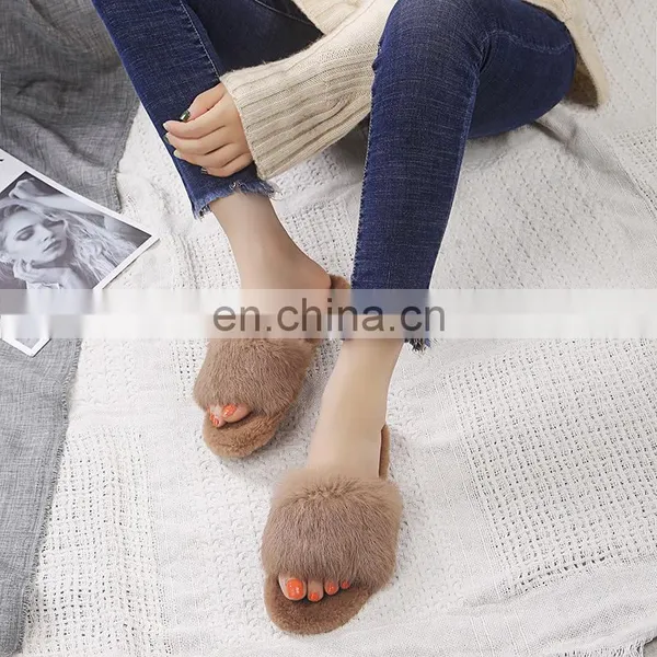 Outdoor Soft Non-slip Fur Slides Sheepskin Furry Wholesale Fashion Comfortable Indoor Winter Slippers For Women Shoes photo-3