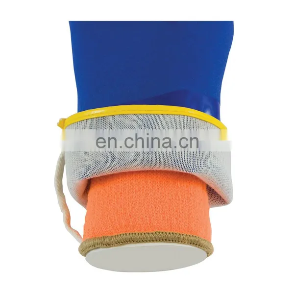 Blue Cold Resistant PVC Gloves With Sandy Finish Cotton Liner Gauntlet photo-2