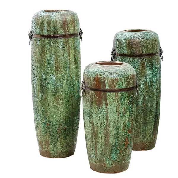 Air Bubble Glaze Modern Simple Fashion Green Large Ceramic Vase With Ring For Office Decor photo-5