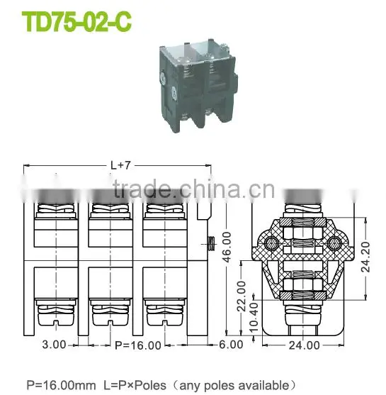 Pitch 16.0mm 600V 101A Any Poles Available Perforation Terminal Blocks photo-2