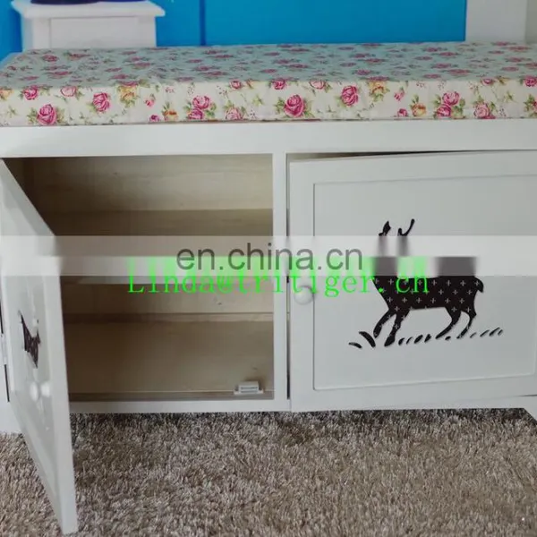 Wooden Shoe Storage Bench Stools Chest Cabinet With Cushions Seat Ottomans photo-3