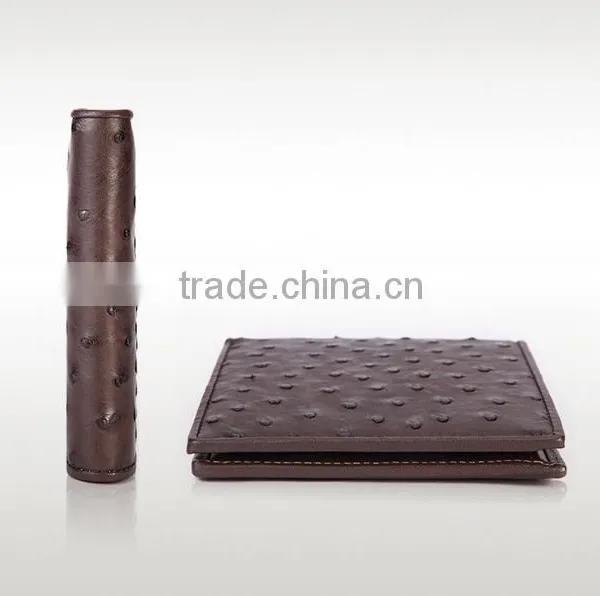 High Quality Brown Color Genuine Real Ostrich Leather SIM Card Slot Small Wallet for Men photo-4