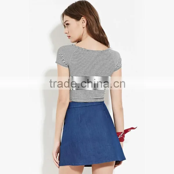 Latest Tops Designs Girls New Fashion Lady Blouse Designs With Stripe Printing photo-2