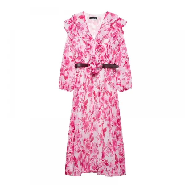 Spring and Summer New European and American Style Women's Fashionable Temperament Long Sleeved Dress With Belt and Printed Dress photo-2