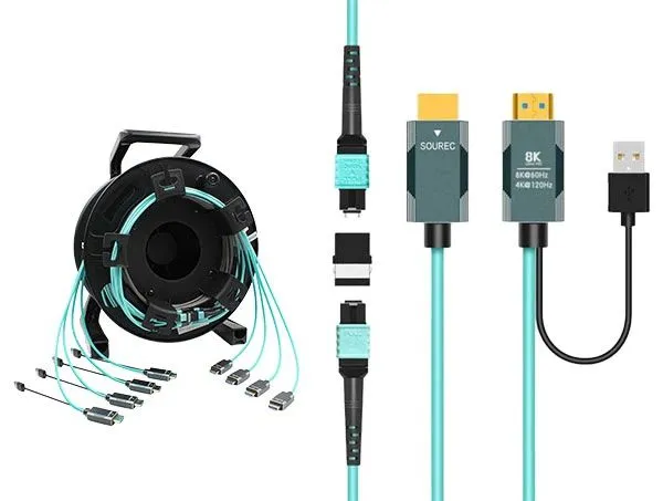 4-in-1 Detachable Armored 8K HDMI 2.1 Pure Fiber Optic Extension Cable Drum