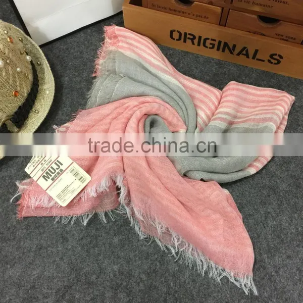 Latest Design Korean Fashion Cotton Linen Striped Fringe Tassel Scarf photo-5