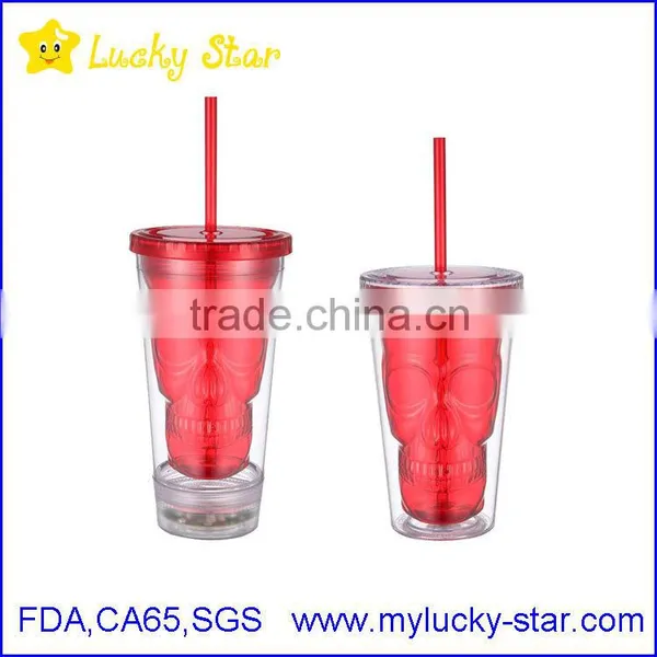 BPA Free Acrylic Double Wall 16 oz Tumblers With Straw and LED Light FDA Standard PVC or Paper Insert Mugs