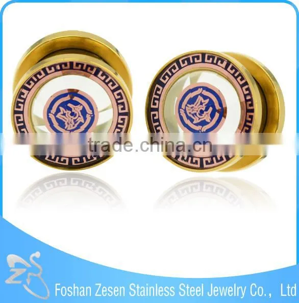 TP011374 China Manufacturer Surgical Steel Glass Ear Plug Gold Charming Body Jewelry photo-3