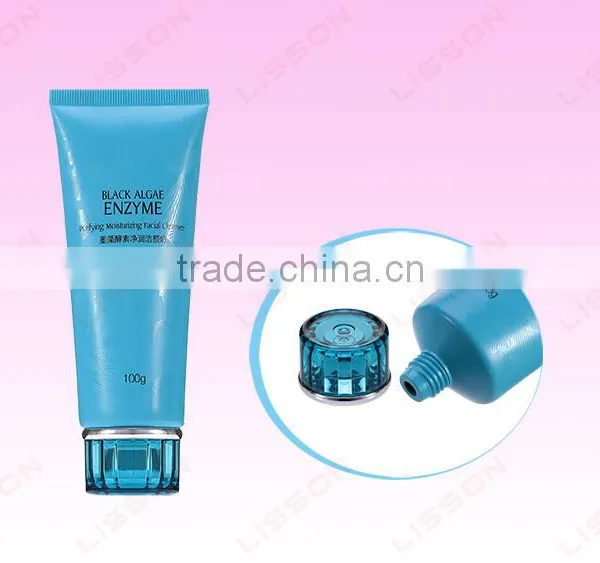 100g Cosmetic Soft Round Plastic Tube With Transparent Colored Cap for Face Cleanser