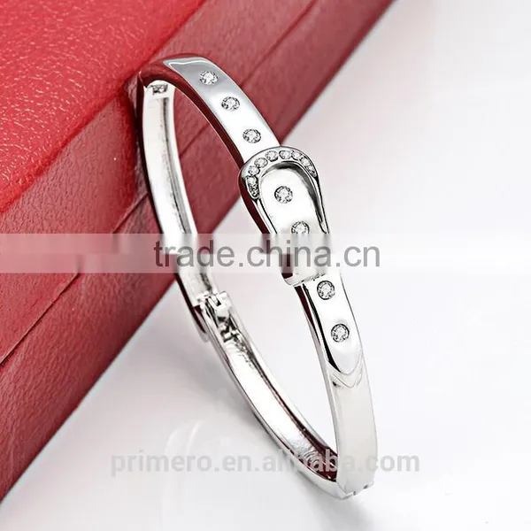 Leather Belt Bangle Women Fine Jewelry Real 18K Gold Plated Belt Bracelets photo-2