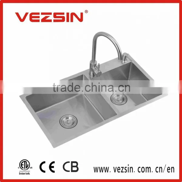 304 and 18 Gauge Double Bowl Handmade Sink in Kitchen Sinks