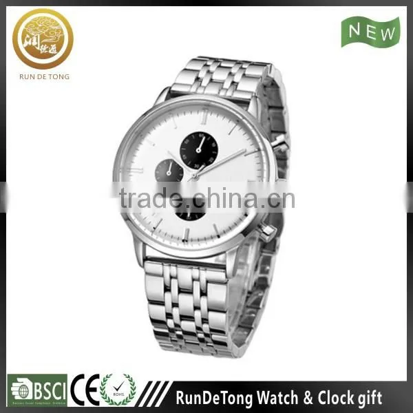 Screw Case Back Curve Glass Double Pusher Metal Band Men Hand Watch
