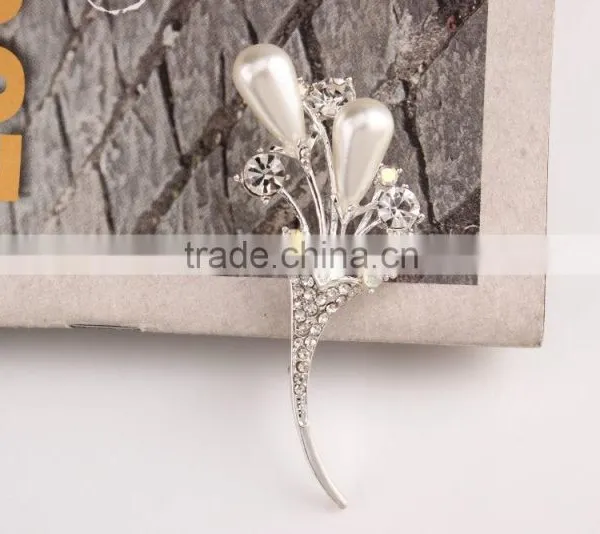 Bouquent Rhinestone Brooch Pins,New Product Flower Pearl Rhinestone Brooch For Dress photo-5