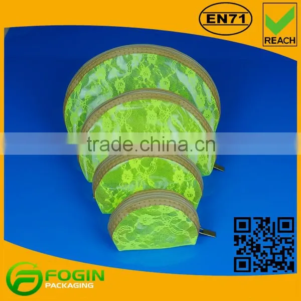 Green Color Custom Order Cosmetic Bag With Inner Mesh photo-2