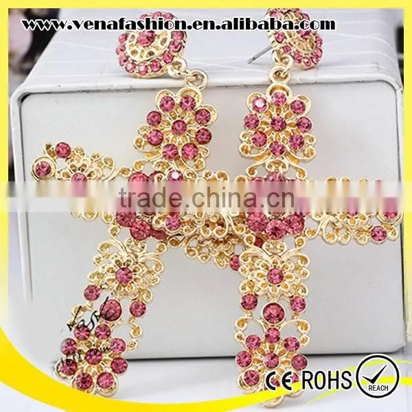 Zhejiang Mix Colors Rhinestone Long Large Cross Earring photo-5