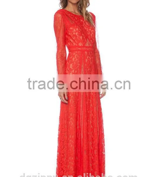 Christmas Gift for Women Long Sleeve Lace Evening Gown photo-2