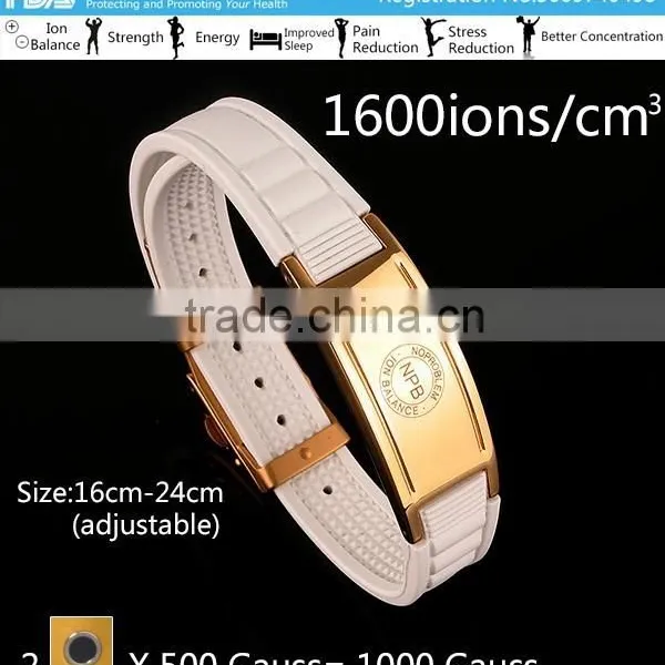 Noproblem P036G FDA Tourmaline Germanium Bio Ceramic Stainless Steel Casual Fashion Energy Gold Silicone Bracelet photo-4