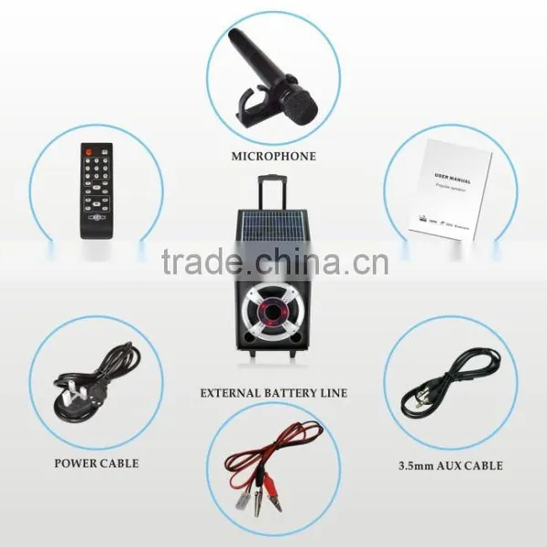 Hoxen Patent Solar Energy Trolley Speaker With Bluetooth ,wireless MIC, USB,SD,FM Radio,L-72 photo-6