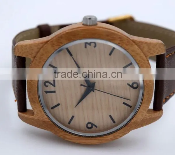 2016 High Quality Natural Bamboo Retro Round Dial Wood Watch photo-4