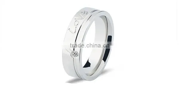 2016high Polished Crystal Engrave 316l Stainless Steel Wedding Band Ring for Lovers photo-3