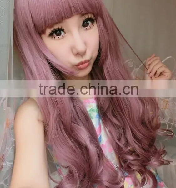 New Lolita Harajuku Mixed Colors Curly Wavy Long Hair Anime Cosplay Full Wig photo-3