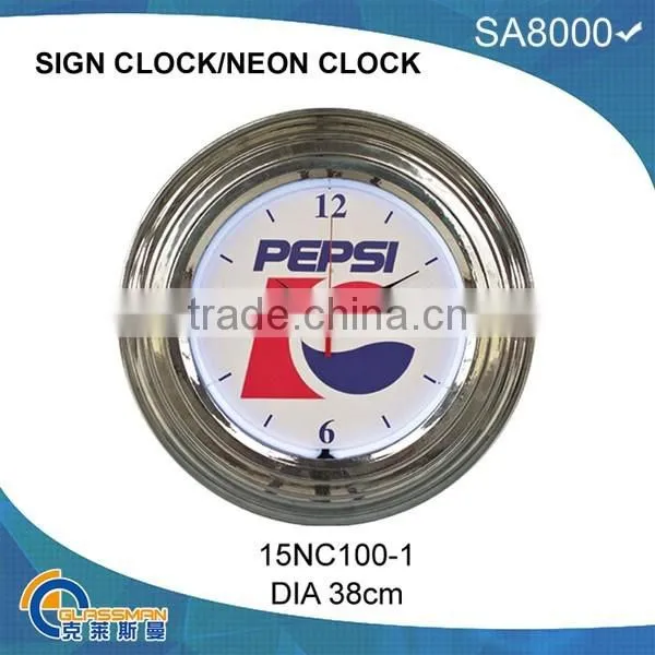 Neon Light Wall Clock With Chromed Shell photo-2