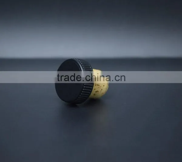 Black Plastic Cap With Wood Cork Glass Bottle T-shape Stopper photo-4