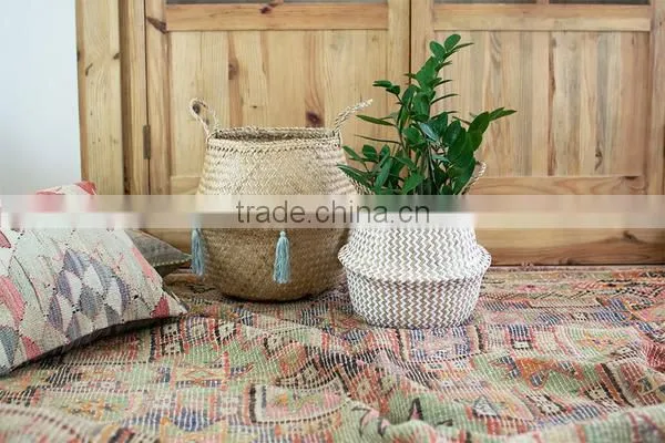 Handmade Home Decor Zigzag Belly Seagrass Basket photo-3