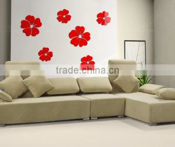 Latest Decorative Custom Wall Sticker , Sitting Room 3D Flower Mirror Wall Stickers photo-4