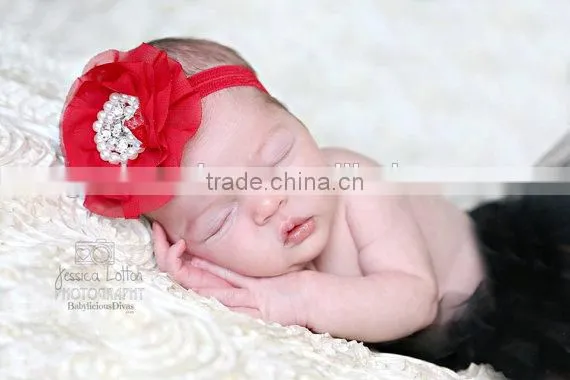 Chiffon Flower Headband With Pearl Beads Center for Kids Hair Accessories photo-6