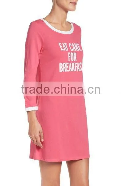 Ladies Sleepwear Nightwear Women Comfy Cotton Blend Crewneck Three-quarter Sleeves Sleep Shirt Nightshirt Cotton Dress photo-3