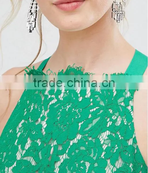 Lace Clothing OEM Square Neck Box-pleat Skirt Prom Dress Fashion Design Midi Prom Dress photo-3