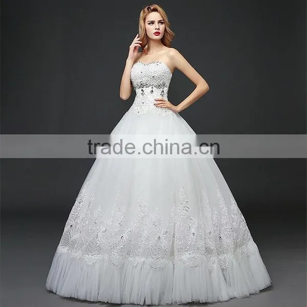 Sexy Bandeau Lace Beaded Cream Crepe Ruffles Weding Dress Pleated Corset Bodice Luxury Bridal Dress photo-6