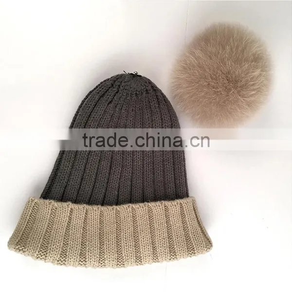 Myfur Wholesale Knitted Wool Cap With Soft Fox Body Fur Pom Poms photo-3