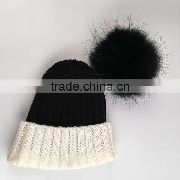 Myfur Top Quality Ladies Fluffy Raccoon Fur Ball Pompoms Wool Beanie Hat photo-3