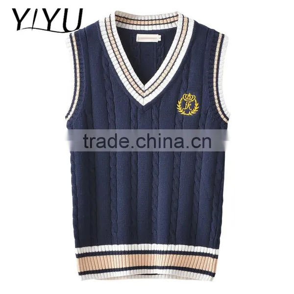 New Arrival Girl White Stripe V-neck High School Uniform Knit Vest Sweater