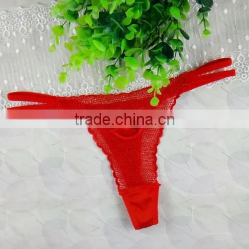 Lace Cotton Hip-hugger Sexy T-back Skinny Hollow Transparent Thong photo-2