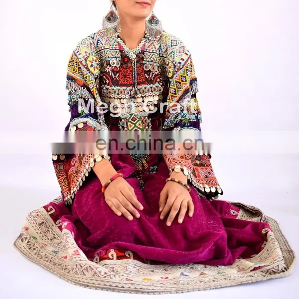 Afghan Kuchi Dress - Tribal Banjara Dress - Indian Gypsy Vintage Coins Dress - Woman Fashion Beaded Embroidered Kuchi Dress photo-3