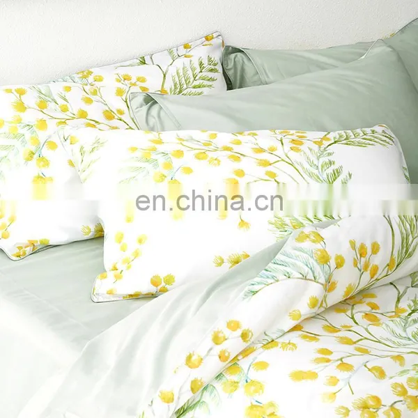 RawHouse Home Textile Plant Yellow Flower Print Cotton Bedding Set photo-3