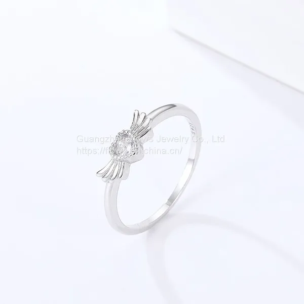 S925 Silver Ring Female Simple Love Wings Ring Ins Popular Diamond Ring photo-2