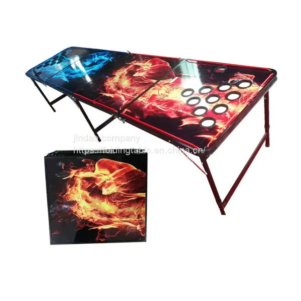 8ft Beer Pong Table Custom Pattern Aluminium Folding Camping Adjustable Picnic Table for Party Game photo-2
